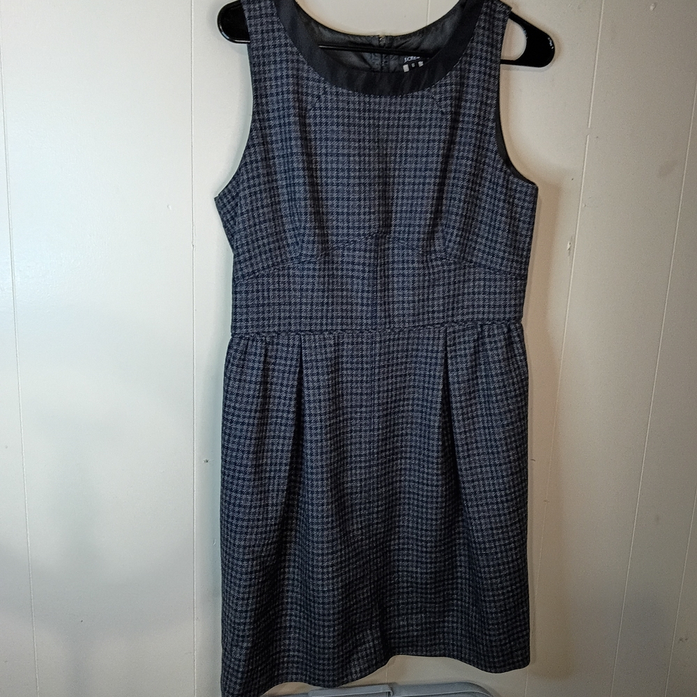 J. Crew Sleeveless Houndstooth Midi Dress in Navy and Charcoal